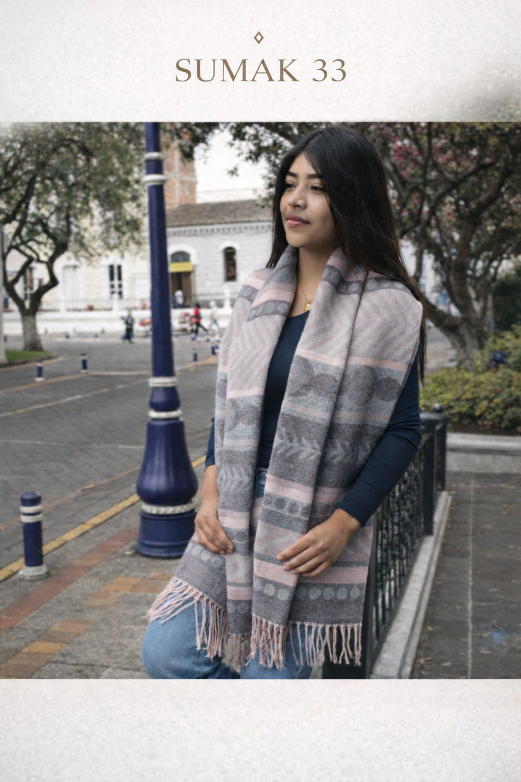 Handmade Andean Scarf in Soft Pink & Gray | SUMAK 33