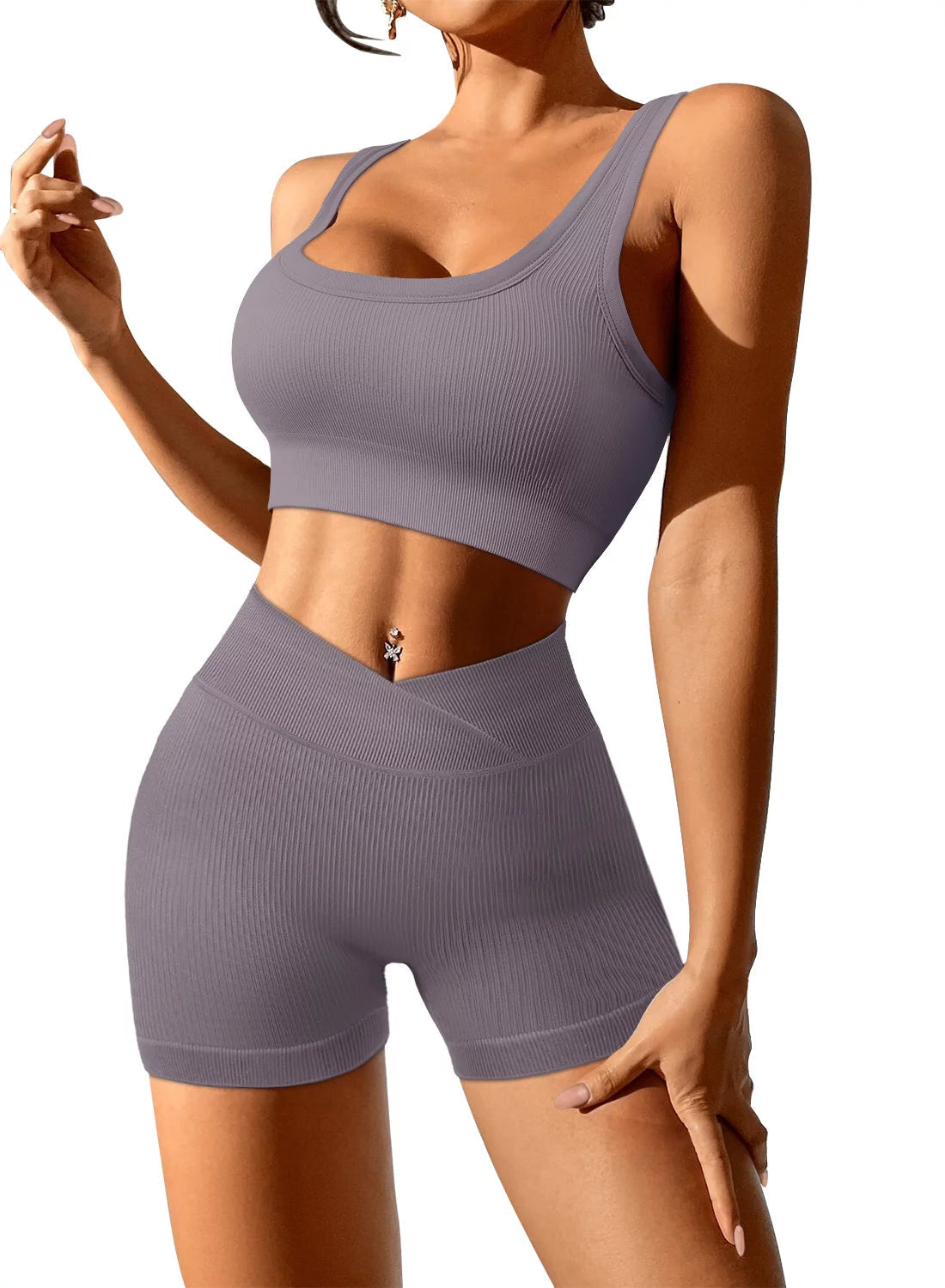 Women's Seamless 2-Piece Workout Set with Butt-Lifting Shorts and Crop Tank Top for Gym and Yoga