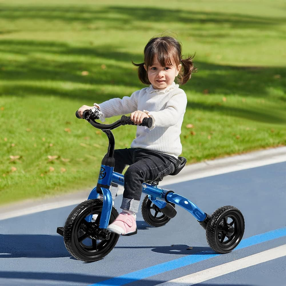 3 in 1 Toddler Tricycles for 2-5 Years Old Boys and Girls with Detachable Pedal and Bell, Foldable Baby Balance Bike Riding Toys for 2+ Kids, Child Birthday Christmas New Year Gift Blue