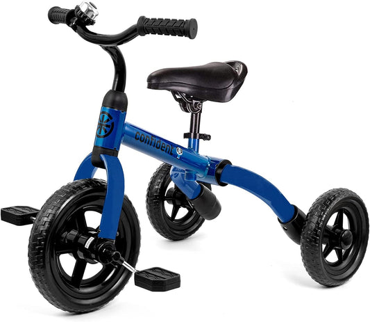 3 in 1 Toddler Tricycles for 2-5 Years Old Boys and Girls with Detachable Pedal and Bell, Foldable Baby Balance Bike Riding Toys for 2+ Kids, Child Birthday Christmas New Year Gift Blue