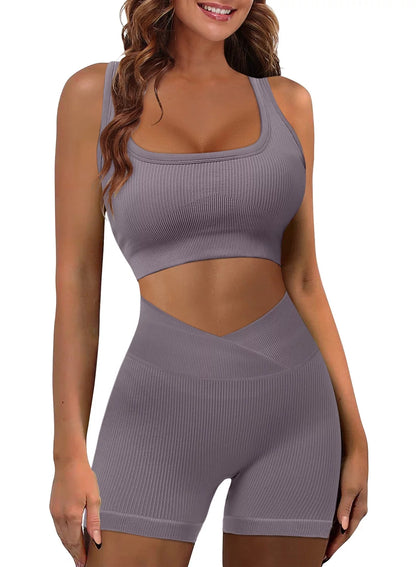 Women's Seamless 2-Piece Workout Set with Butt-Lifting Shorts and Crop Tank Top for Gym and Yoga