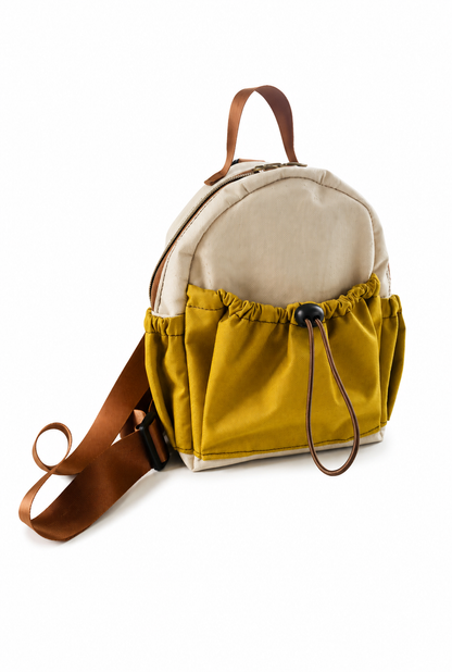 Handmade Mini Canvas Backpack - Turquoise blue & Mustard