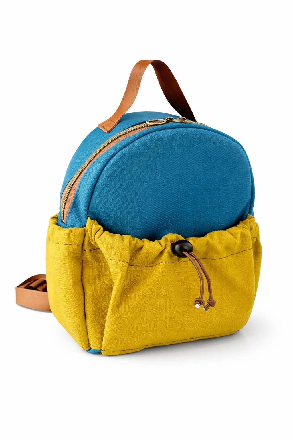 Handmade Mini Canvas Backpack - Turquoise blue & Mustard
