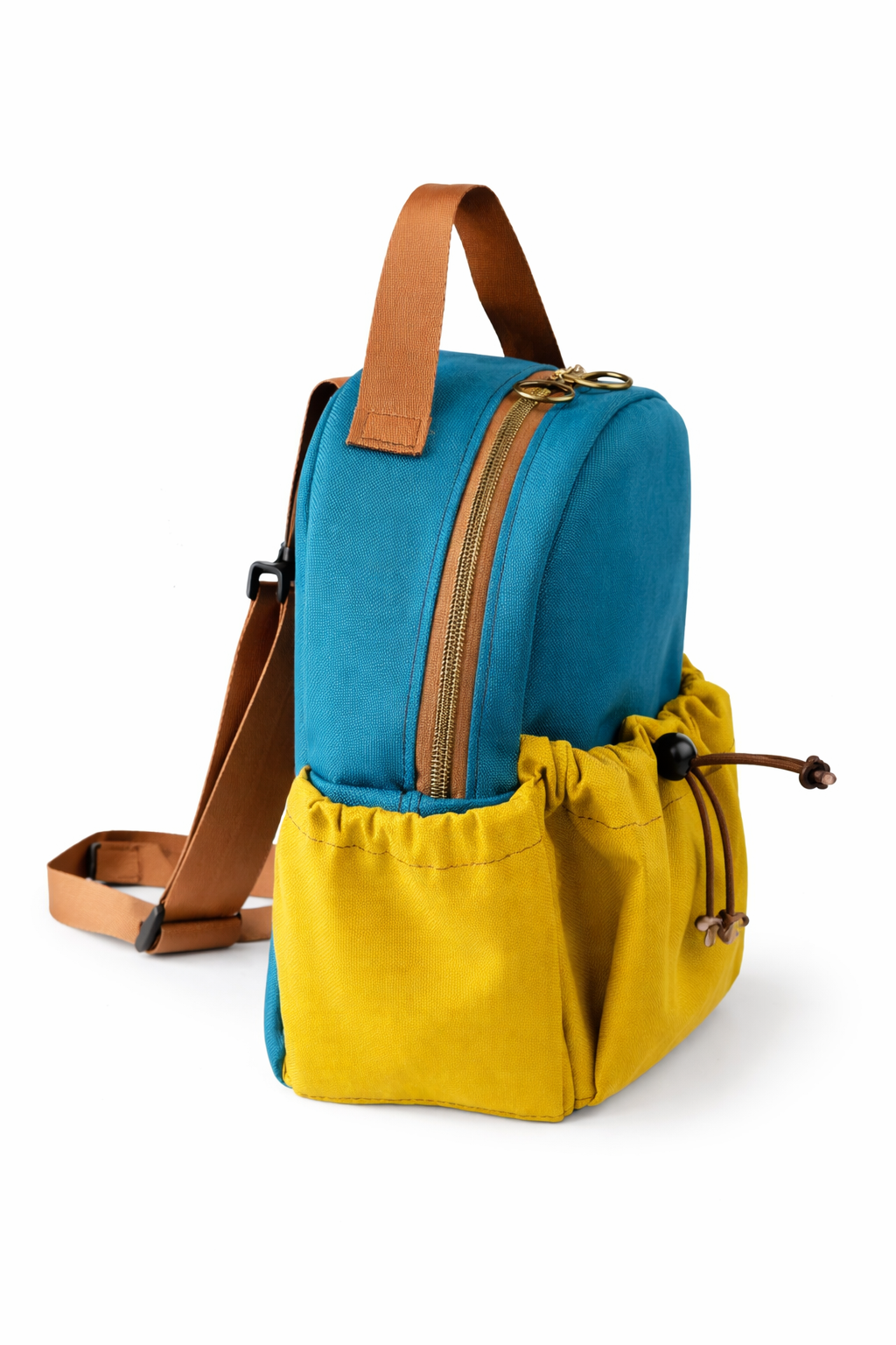 Handmade Mini Canvas Backpack - Turquoise blue & Mustard