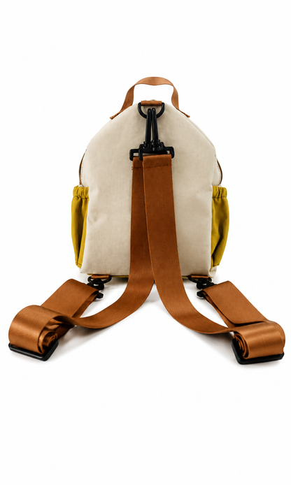 Handmade Mini Canvas Backpack - Turquoise blue & Mustard