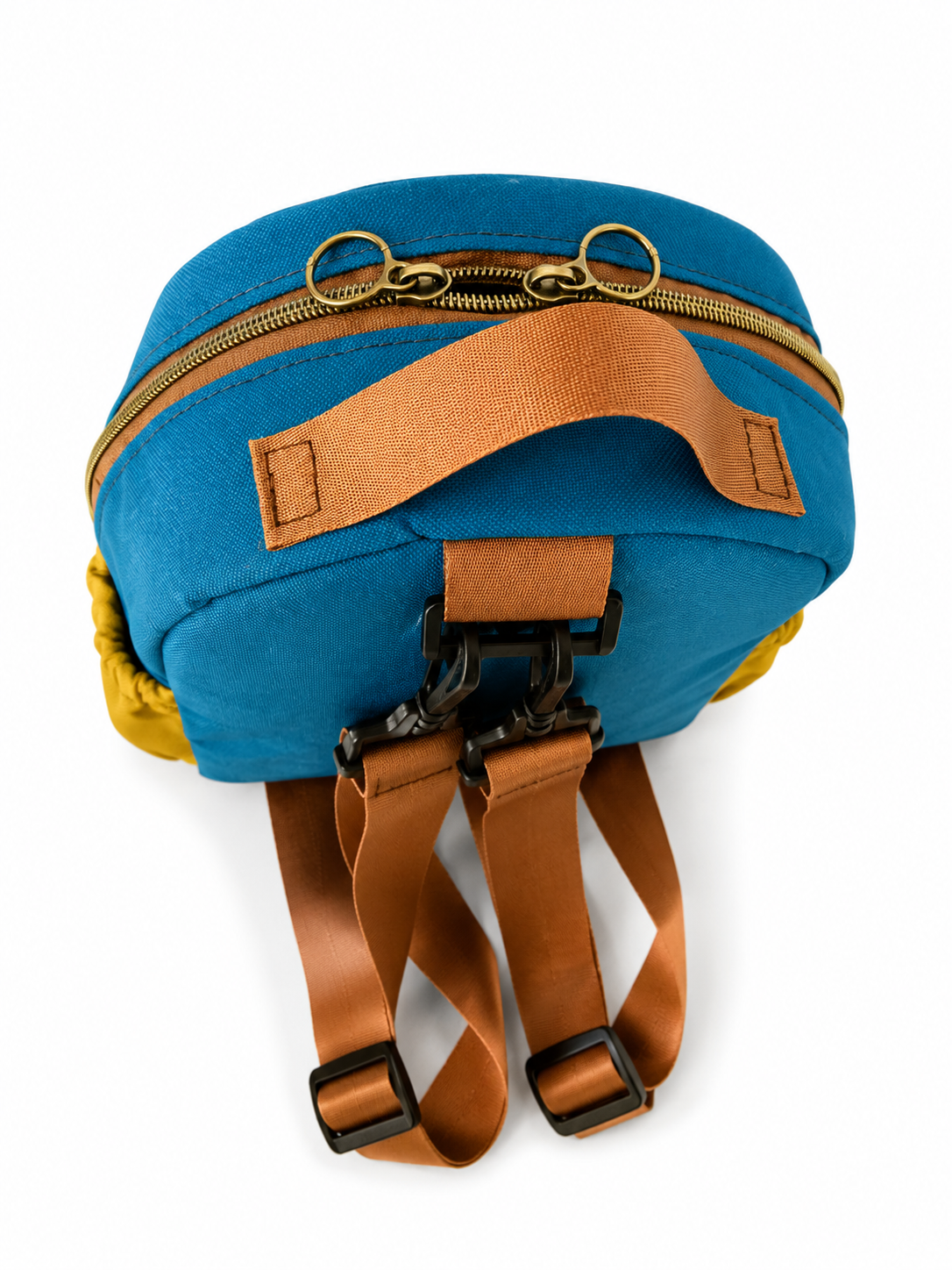 Handmade Mini Canvas Backpack - Turquoise blue & Mustard