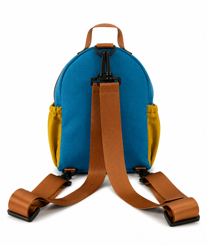 Handmade Mini Canvas Backpack - Turquoise blue & Mustard