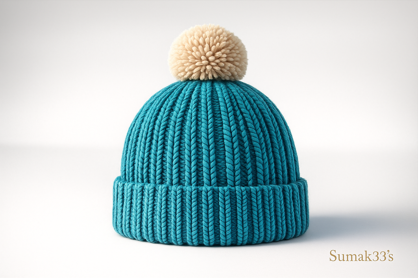 Handmade Knit Beanie in Turquoise Blue with Pom Pom – Winter Hat | Sumak33’s